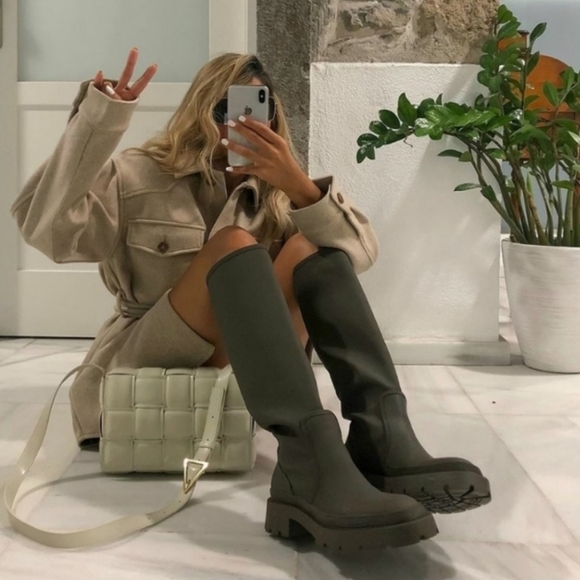 zara khaki boots knee high